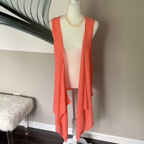 Jones New York open Linen ribbed coral hi-low vest - Picture 3 of 5